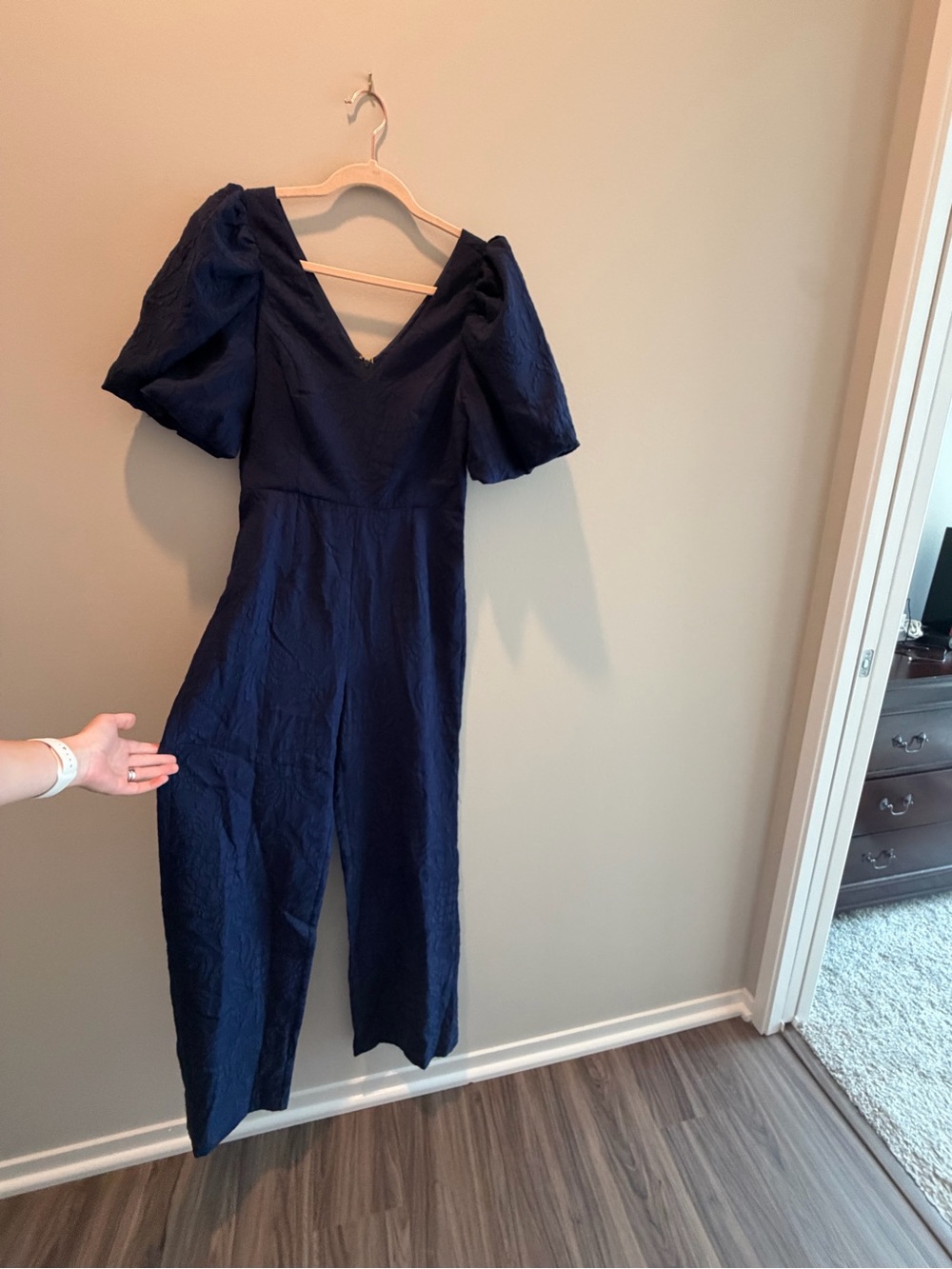 Lilly Pulitzer Women's Navy V-Neck Puff Sleeve Jumpsuit
